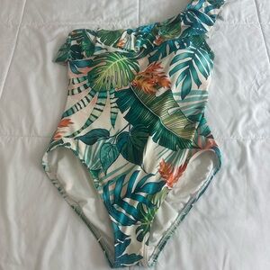 Vince Camuto Tropical One Shoulder Swimsuit